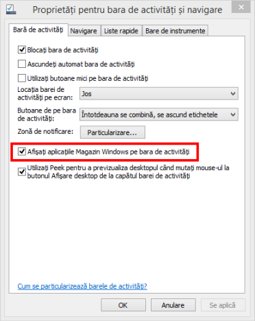 bara de activitati, aplicatii, Windows 8.1, fixare, afisare, apps