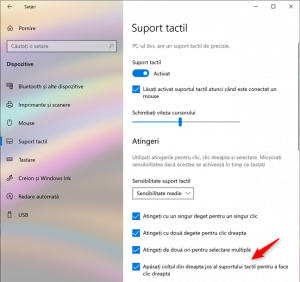 Configurarea touchpad-ului pentru a interpreta atingerea colțului său din dreapta jos ca clic dreapta