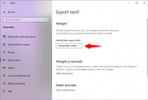 Setarea Sensibilitate suport tactil