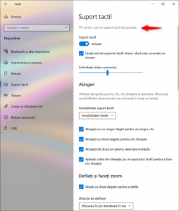 Mesajul pe care îl vezi atunci când ai un touchpad de precizie