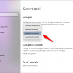 Lista de niveluri de sensibilitate disponibile pe un touchpad