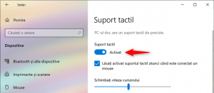 Comutatorul care activează sau dezactivează touchpad-ul