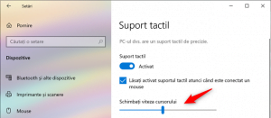 Setarea care modifică viteza cursorului touchpad-ului