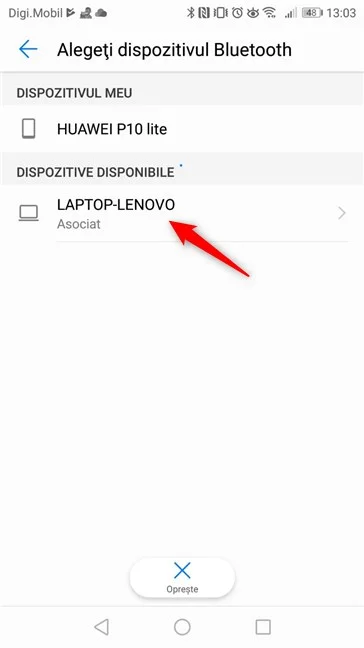 Opțiunea de a trimite fotografii către un laptop cu Windows 10