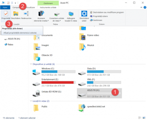 Apasă pe Proprietăți în fila Computer din File Explorer