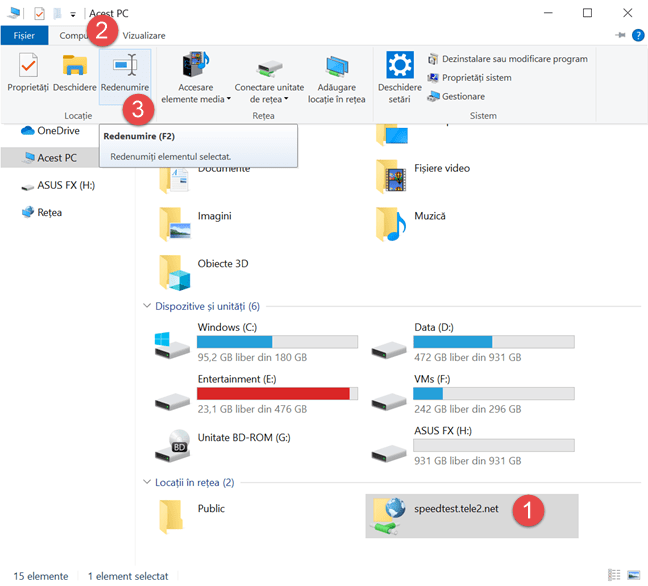 Apasă pe Redenumire în fila Computer din File Explorer