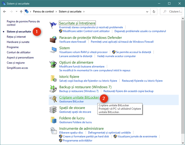 Criptare unitate BitLocker Panoul de control