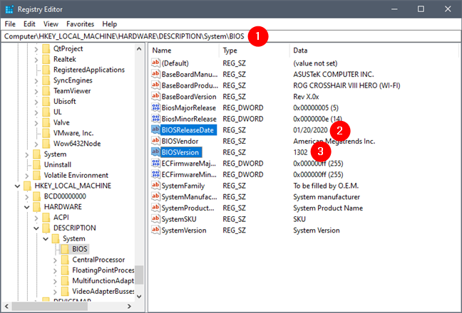 Verifică versiunea de BIOS în Registry Editor