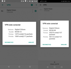 Detalii despre conexiunea VPN, în Android