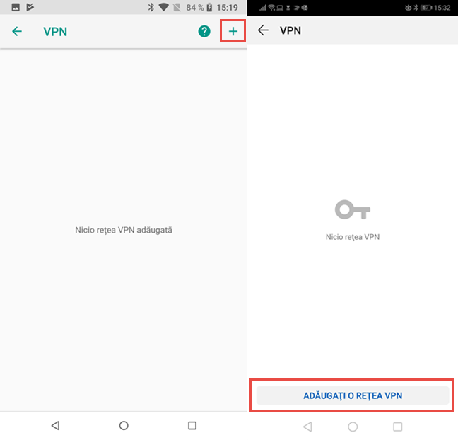 Apasă pe butonul pentru adăugarea unui VPN în Android