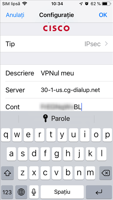 Crearea unei conexiuni VPN pe un iPhone