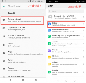 Aplicația Setări din Android