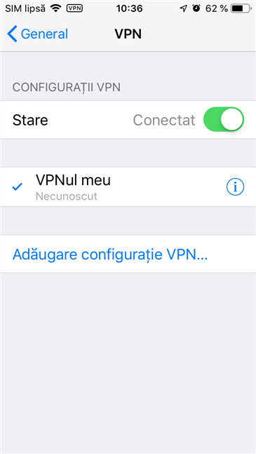 iPhone-ul este conectat la VPN