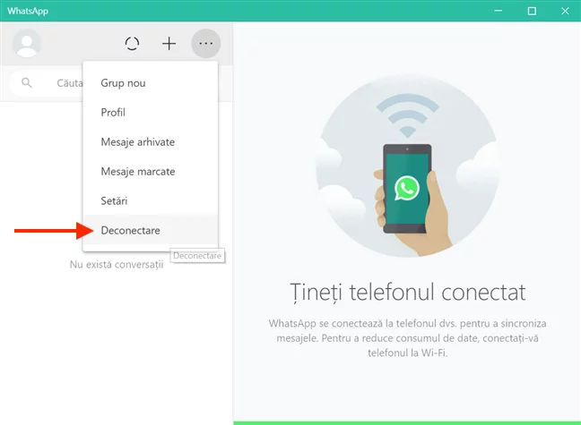 Alege Deconectare ca să deconectezi contul de WhatsApp
