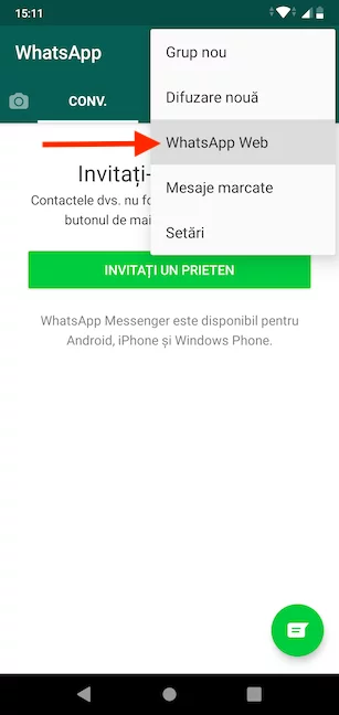 Apasă pe WhatsApp Web