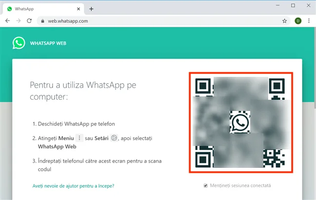 WhatsApp Web sfișează un cod QR