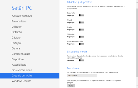 Prezentare Windows 8: Cum setăm Partajarea prin Grupul de domiciliu din Setări PC