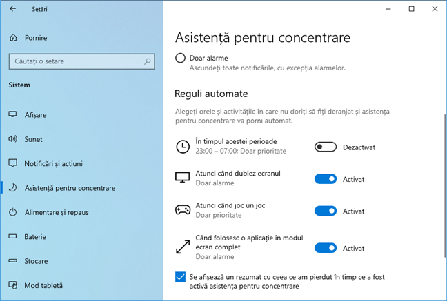 Asistență pentru concentrare în Windows 10 May 2019 Update