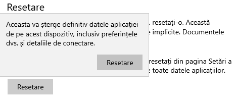 Resetarea unei aplicații pentru Windows 10
