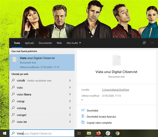 Căutarea din Windows 10 găsește documente din OneDrive