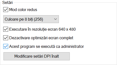 Opțiunile disponibile în Setări