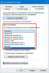 Alege versiunea de Windows pe care mergea programul tău