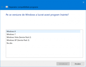 Alege pe ce versiune anterioară de Windows a mers programul