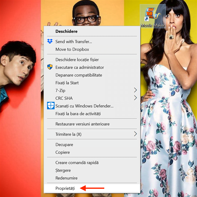 Apasă pe Proprietăți din meniul contextual
