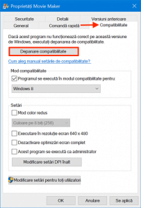Poți accesa Depanatorul compatibilitate programe și din Proprietăți