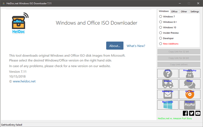 Aplicația Microsoft Windows and Office ISO Download Tool