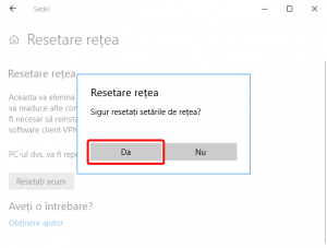Confirmă resetarea de rețea în Windows 10
