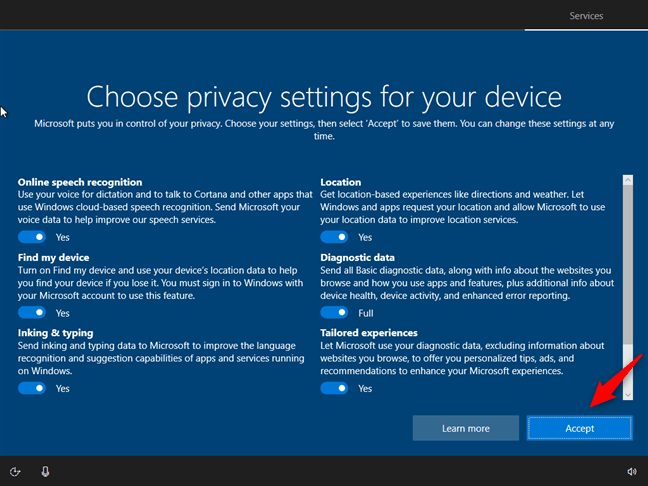 Configurarea setărilor de confidențialitate pentru dispozitivul tău cu Windows 10