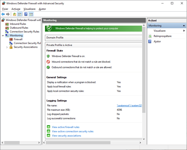 Monitorizarea în Paravanul de protecție Windows Defender