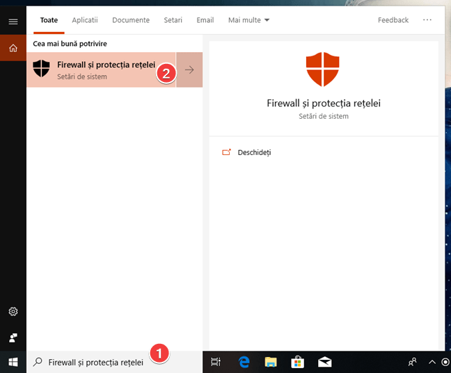 Caută și deschide Firewall și protecția rețelei