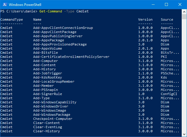 Get-Command -Type Cmdlet în PowerShell