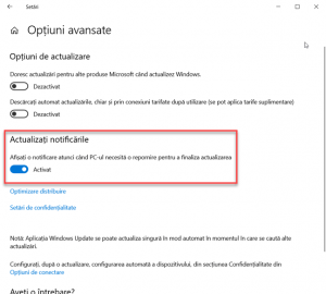 Activează notificările pentru actualizările de Windows 10