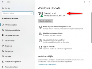 Windows Update informându-te că ești la zi