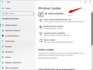 Se caută actualizări pentru Windows 10