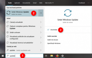 Căutarea Windows Update în Windows 10