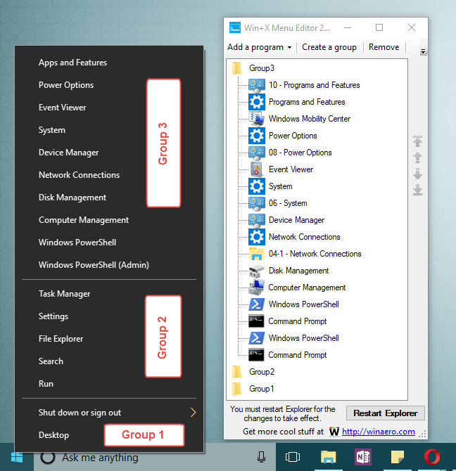 Windows 10, WinX, scurtaturi