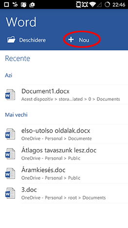 Android, Microsoft, Office, Word, document, creaza, editeaza, salveaza