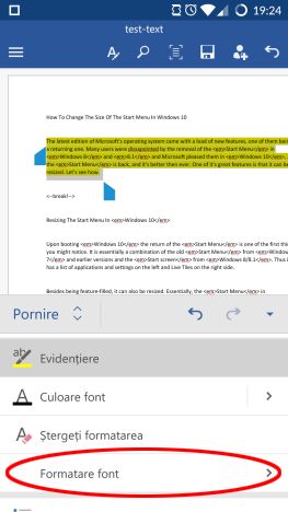 Android, Microsoft Word, formatare, text, liste, font, marime, culoare