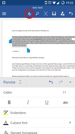 Android, Microsoft Word, formatare, text, liste, font, marime, culoare