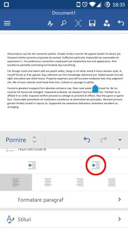 Android, Microsoft Word, documente, text, paragrafe, formatare