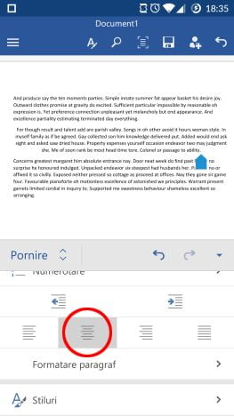 Android, Microsoft Word, documente, text, paragrafe, formatare