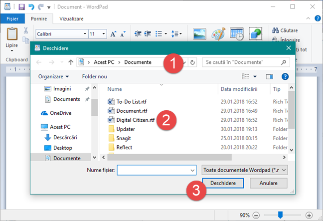WordPad, Windows, editare, documente, salvare