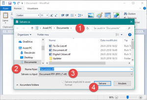 WordPad, Windows, editare, documente, salvare