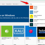 Căutarea de distribuții de Linux în Magazinul Microsoft