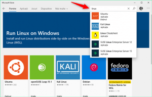 Căutarea de distribuții de Linux în Magazinul Microsoft