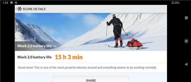 Sony Xperia 10 II: Rezultate benchmark baterie în PCMark Work 2.0 battery life